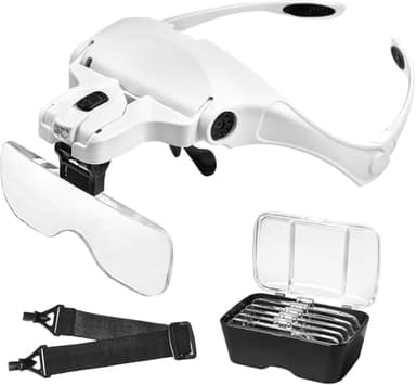 Anpro Lunette Loupe avec 2 Lumières LED, Interchangeable 5 Lentilles 1.0X à 3.5X, Parfait pour Tous Les Travaux de Précision