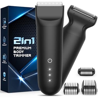 Tondeuse Corps Homme, Rasoir Intime Homme: 2-in-1 Rasoir Electrique Indolore Étanche IPX7 Rechargeable, avec de Lame en Céramique Tondeuse Partie Intime Electriques pour Corps, Bras, Jambes
