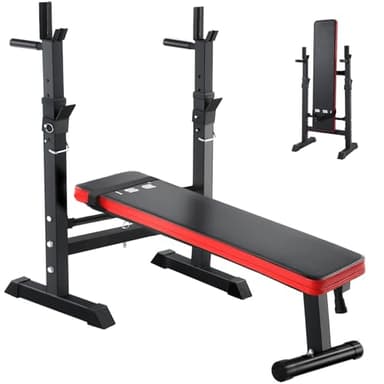 ISE Banc de Musculation Pliable, Banc Musculation Complet Réglable avec Support de Barres pour Haltère et Station à Dips, Bancs de Musculation Réglables, Rack Musculation Homme Sport Maison