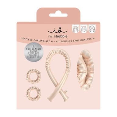 invisibobble Set Boucles sans Chaleur Rose | Créez de boucles sans chaleur et abimez pas vos cheveux avec un fer a boucler | Bigoudis 1 unité et Chouchou soie 2 unités