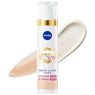 NIVEA Luminous 630 CC Fluide anti taches FPS30 Teinte Claire (1 x 40 ml), CC Crème teint unifié, Fond de teint couvrant imperfections, Soin visage teinté anti-âge correcteur réducteur de taches