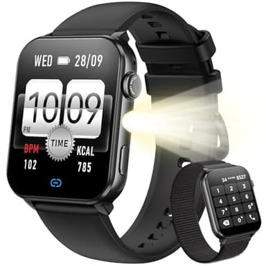 Blackview Montre Connectée Femme Homme, Torche Intégrée, Appel Bluetooth Podomètre Cardiofréquencemètre Oxymètre, Étanchéité IP68, Cycle Menstruel, Analyse du Sommeil, pour Android et iOS (Noire)