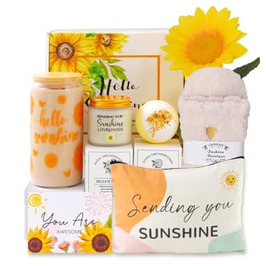 MEIMUCUL Coffret Cadeau Femme,Tournesol Cadeau Meilleure Amie Femme,Idée Coffret Anniversaire pour Meilleure Amie,Sœur,Collègues,Coffret de Rétablissement Féminin
