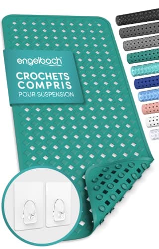 Engelbach® Tapis de Baignoire antidérapant et Anti-moisissure 88x40cm avec 2 Crochets Inclus - sans BPA, Lavable en Machine