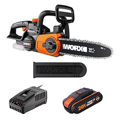 WORX Tronçonneuse sans fil 20V WG322E.1, guide de 25 cm, Légère, compacte, indicateur de niveau d'huile, auto-lubrification de la chaîne, fourreau de protection, Livrée avec 1 batterie 2Ah et chargeur
