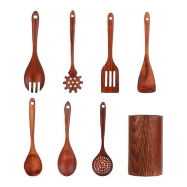 Zyntora Ensemble D Ustensiles De Cuisine - Resistant a la Chaleur Spatules et Louche | Ensemble d Ustensiles de Cuisine en Bois,Pour En Intérieur Extérieur Maison