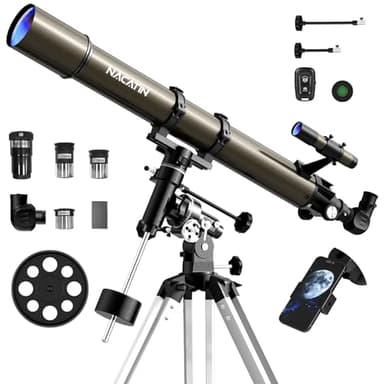 Télescope Astronomique Adulte NACATIN, 90mm d'Ouverture et 1000mm de Distance Focale avec Monture Équatoriale, Contrôles Slow-Motion, Adaptateur Smartphone & Filtre Lunaire