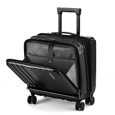 TydeCkare Bagage Cabine 16" vec 2 Compartiments pour Ordinateur Portable, Valise ABS + PC avec TSA à Double Contrôle, YKK, 4 roulettes, Affaires, Noir