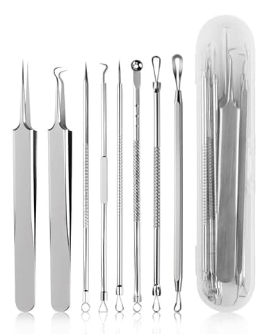 lulir Extracteur Point Noir, Blackhead Remover Outil, 8 Pièces Pimple Extractor, Professionnel D'acné Aiguille Tire Comédons Pince avec Boite (8 bâtonnets)
