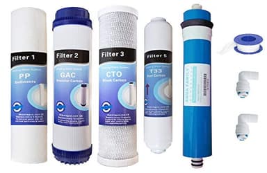 Depuragua - Kit Membrane + 4 Filtres pour Osmoseur Inverse 50 GPD | Filtre Osmoseur 5 Etape | Osmoseur Aquarium | Filtre Membrane | Filtre Osmose, 5 Unités (Lot de 1), Charbon Actif