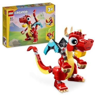 LEGO Creator 3-en-1 Le Dragon Rouge, Jouet avec 3 Figurines d'animaux, Dont Un Dragon Rouge, Un Poisson et Un Phénix, Set Animaux pour Enfants, Cadeau pour Garçons et Filles, Dès 6 Ans 31145