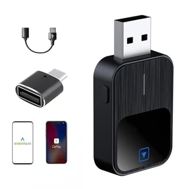 Pozxiol 2 en 1 Adaptateur CarPlay sans Fil -Compatible avec IPhone et Android Auto sans Fil, USB/Type-C, Mini-Stable sans Délai, Plug and Play, iOS 10+ et Véhicules Compatibles CarPlay