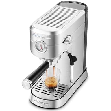 CASABREWS Machine à Café Expresso 20 Bars avec Mousseur à Lait, Machine à Cappuccino et Latte avec Manomètre, Réservoir de 1L, Boîtier en métal, Acier inoxydable