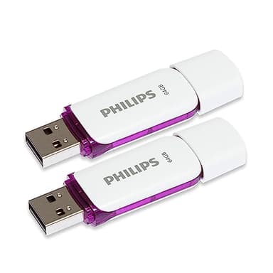 Philips Snow Édition High Speed clé USB 2.0 2X 64 Go pour PC, Ordinateur Portable, Stockage de données informatiques, Vitesse de Lecture jusqu'à 25 Mo/s