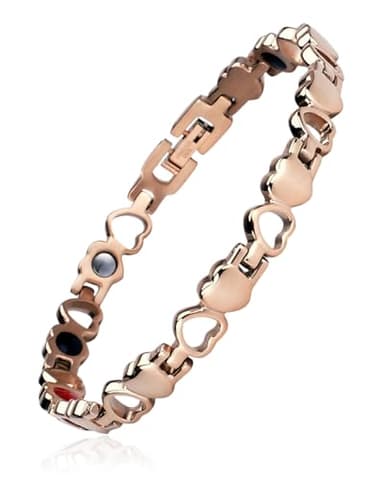 FUGLUS Bracelet Magnétique Femme, bracelet cuivre，bracelet cuivre femme,bracelet magnétique femme en cuivre pur,Bracelet Aimanté en Cuivre Massif (or rose)