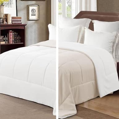 Exclusivo Mezcla Couette Réversible Bicolore Toutes Saisons, Douce sans Housse Intégrée, Alternative Légère au Duvet, 200x200 CM, Beige/Blanc