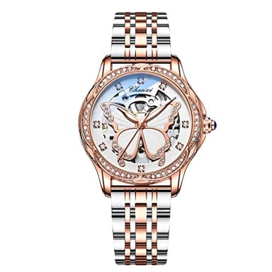 RORIOS Montre Femme Lumineuse Mécanique Automatique Avec Bracelet en Acier Inoxydable et Cadran Squelette