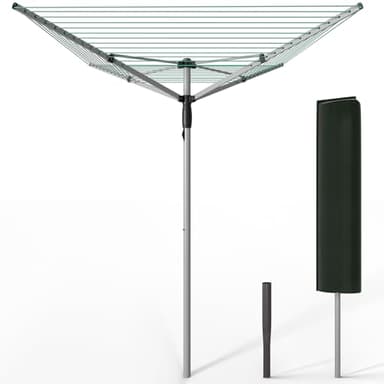 vounot® Etendoir à Linge Extérieur Rotatif 4 Bras Séchoir Parapluie Grande Surface D'Étendage 50M Séchoir à Linge avec Housse de Protection Piquet de Sol Argent Vert
