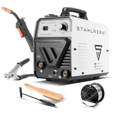 STAHLWERK Poste à souder Mini FLUX 120 ST - fil fourré, soudage sans gaz de protection, avec dévidoir synergique pour fil d'apport 0,6 | 0,8 | 0,9 | 1,0 mm, onduleur compact avec véritable 120 A