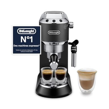 De’Longhi Dedica Style - Perfetto Machine à Expresso Compacte, Mousseur de Lait Manuel pour Expresso et Cappuccino, Compatible Dosettes ESE, Panneau de Commande à Boutons, Largeur 15cm, Noir(EC685.BK)