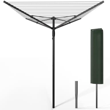 vounot® Etendoir à Linge Extérieur Rotatif 4 Bras Séchoir Parapluie Grande Surface D'Étendage 50M Séchoir à Linge avec Housse de Protection Piquet de Sol Noir Gris