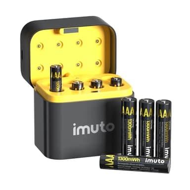 imuto Rechargeables Piles AAA 1,5V Lithium（Lot de 8 Piles and Chargeur de Batterie） 1300mWh,1600 Cycles