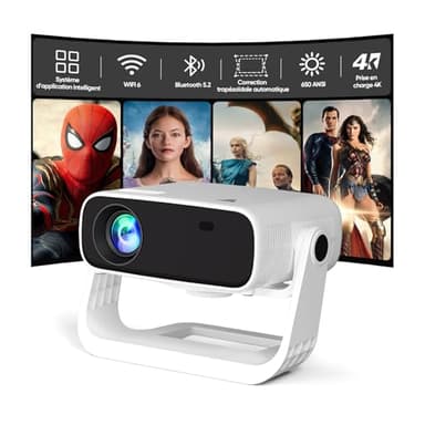 Videoprojecteur 2025 avec App Intégrée - Wielio Projecteur Portable Full HD 1080P 650ANSI, Retroprojecteur Supporté 4K WiFi Bluetooth,Correction Trapézoïdale Auto & 4P,Compatible avec iOS Android HDMI