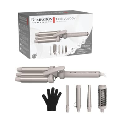 Remington Boucleur à cheveux 5en1 [3 accessoires 13-33mm, fer à boucler, brosse ronde] Trendology (écran LED 130°C-210°C, ondulations, boucles naturelles, définies, tous types de cheveux) CI41MS5E51