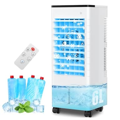 Climatiseur Mobile, 3 en 1 Rafraichisseur d'air Silencieux Sans évacuation avec 6L Large Réservoir d'eau, 3 Vitesses, 15H Minuteries, 60°Oscillation, Climatiseur Portable pour Chambre,Cuisine,Bureau