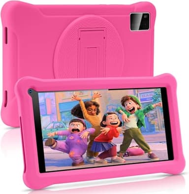 SUMTAB Tablette Enfant 7 Pouces Android 13 avec GMS Certified, 8(3+5) GB RAM, 64GB ROM (TF Card 128GB), Applications Pré-Installées, WiFi Contrôle Parental, Étui Kid-Proof(Rose)