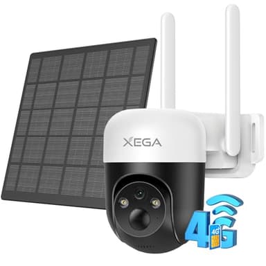 Xega 4G LTE Camera Solaire avec Carte SIM, 2K 3MP IP Caméra Surveillance Extérieure sans Fil à Batterie, PTZ Détection de Mouvement Personnalisée Projecteur/Sirène Alerte Instantanée sur App(Non WiFi)