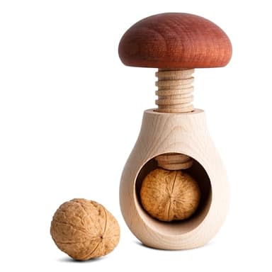 Creative Home Casse Noix Casse-Noisette en Bois | Broyeur Manuel pour la Cuisine | 10 x 6 cm | Forme de Champignon | Hêtre Naturel | avec Mécanisme à Vis | Solide et Durable