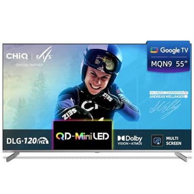 CHIQ M55QN9G 55 Pouces (139 cm) TV Smart 4K Mini QLED, Google TV, 60Hz MEMC & Local Dimming, Dolby Vision & Atmos,DLG 120Hz, HDR10 Chromecast intégrés
