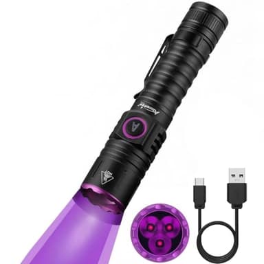 Alonefire SV103 10W Lampe Torche UV LED 395nm Rechargeable USB C Lampe Woods Ultraviolet Lumiere Noire Détecteur D'urine pour Resine, Pêche, Scorpion, Minéraux, Ambre, Punaise de Lit avec Batterie