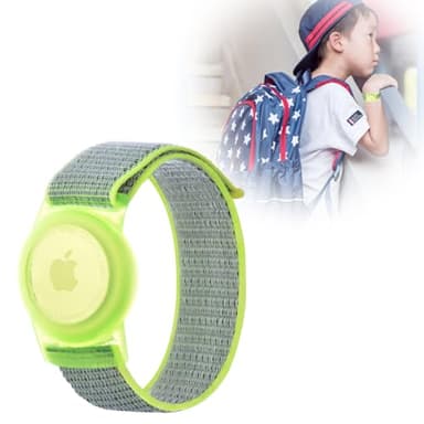 Bracelet Airtag en nylon pour enfants, anti-perte, protection anti-rayures pour le positionnement du bracelet pour AirTag étanche (Chartreuse)