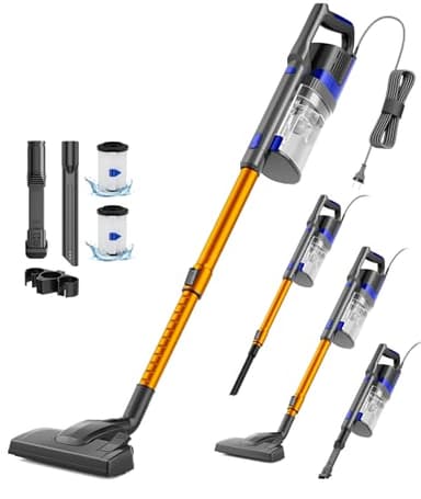 VACTechPro 60KPa/600W/7M Aspirateur, Aspirateur Balai avec Dépoussiéreur 800ML, Aspirateur Balai avec Fil avec Design à Double Poignée, Aspirateurs Balais et Balais Électriques pour Sols Durs, Orange