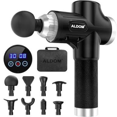 Pistolet de Massage Musculaire ALDOM Appareil de Masseur de Muscle Profond Avec 30 Niveaux Réglables 8 Têtes de Massage et l'Écran LCD Type C