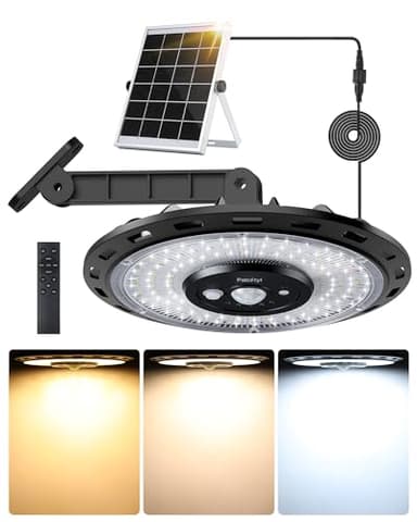 FabStyl Lampe Solaire Interieur Extérieur 3000LM, 5 Modes Détecteur de Mouvement, 3 Températures de Couleur Lumiere Solaire Exterieur 4000mAh Batterie Pour Chemin Jardin Pergola Garage