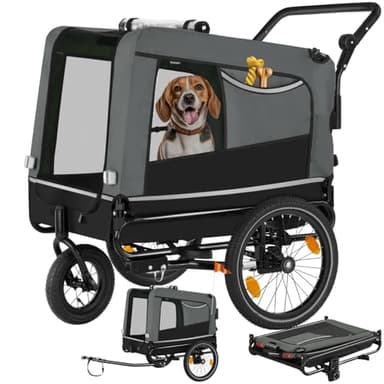 tectake® Remorque Velo Chien 3 en 1 Pliable avec Reflecteurs, Drapeau, Remorques Vélo pour Chiens Aussi comme Poussette Chien Animaux de Compagnie de Taille Moyenne Charge Maximale 40 kg - Gris