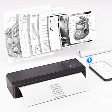 vretti Imprimante Mobile A4 Imprimante Thermique Portable A4 pour Les déplacements, Connexion Bluetooth pour Smartphones, Compatible avec Android/iOS, imprimante de Voyage pour la Maison