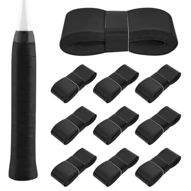 Lot de 10 Ruban Grip pour Raquette de Tennis, Surgrip Tennis, Ruban Adhésif Poignée Raquette de Tennis, Grip Raquette Badminton Anti Transpirant, Recouvrez Votre Raquette, Antidérapant (Noir)