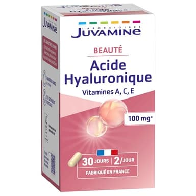JUVAMINE - Acide Hyaluronique + Vitamines A,C,E - Beauté de la Peau - 60 Gélules d'origine végétale - Programme de 30 Jours - Fabriqué en France