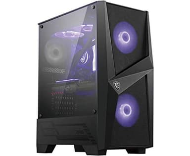 MSI MAG FORGE 100M Boitier PC Gaming Moyen Tour Noir, 2x Ventilateurs 120mm RGB PWM, 1x Ventilateur 120mm, Hub RGB 1-6 , Panneau Latéral en Verre Trempé, ATX, mATX, mini-ITX