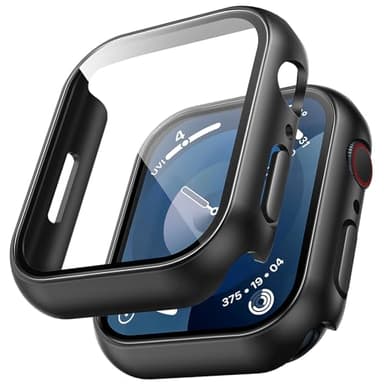 TAURI 2 Pièces PC Coque Compatible avec Apple Watch Series 9/8/7 45mm, Protection écran Dur Ultra Mince [Sensible au Toucher] en Verre trempé iWatch Serie 9/8/7 45mm-Noir