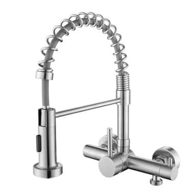 Tondiy Robinet Mural de Cuisine avec Interface 3/4 au Lave-vaisselle, Mitigeur Evier 2 Jets d'eau, Robinetterie eau Chaude et Froide Rotatif à 360° avec Bec Flexible, Cartouche Céramique, Brossé