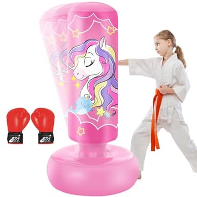 YORWHIN 168cm Sac de Frappe Gonflable pour Enfants avec Gants de Boxe, Sac de Boxe sur Pied, pour Les Enfants, Les Filles, Set de Frappe pour Pratiquer Le Karaté, Le Taekwondo et Le MMA