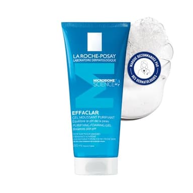 La Roche-Posay, Effaclar, Gel Moussant Purifiant, Nettoie en Douceur & Matifie, Formule Sans Savon, pH Physiologique, Pour Peaux Grasses à Tendance Acnéique, 200 ml