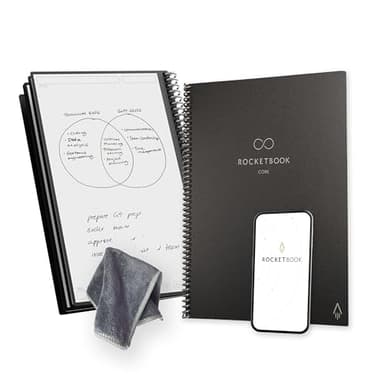 Rocketbook Core Carnet de Notes à Spirales Réutilisable, Taille Letter 21 cm x 29,7 cm, Noir - Pointillé, Connecté à l’Application, Effaçable, Couverture Durable, École, Travail et Projets Créatifs
