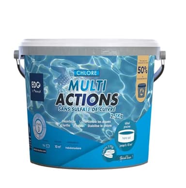EDENEA EDG by AQUALUX International - Chlore Multi Actions Piscine - Multi Fonctions Action Longue Durée - Galets Compact 135g - Seau 2,7 kg - Special Liner Et Piscine Hors Sol