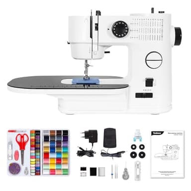 Todeco Machine à Coudre Électrique, Multifonction avec Table d’Extension amovible, 39 programmes de couture, Double aiguille et double fil, avec Kit Couture et pédales, pour Débutants, Professionnels